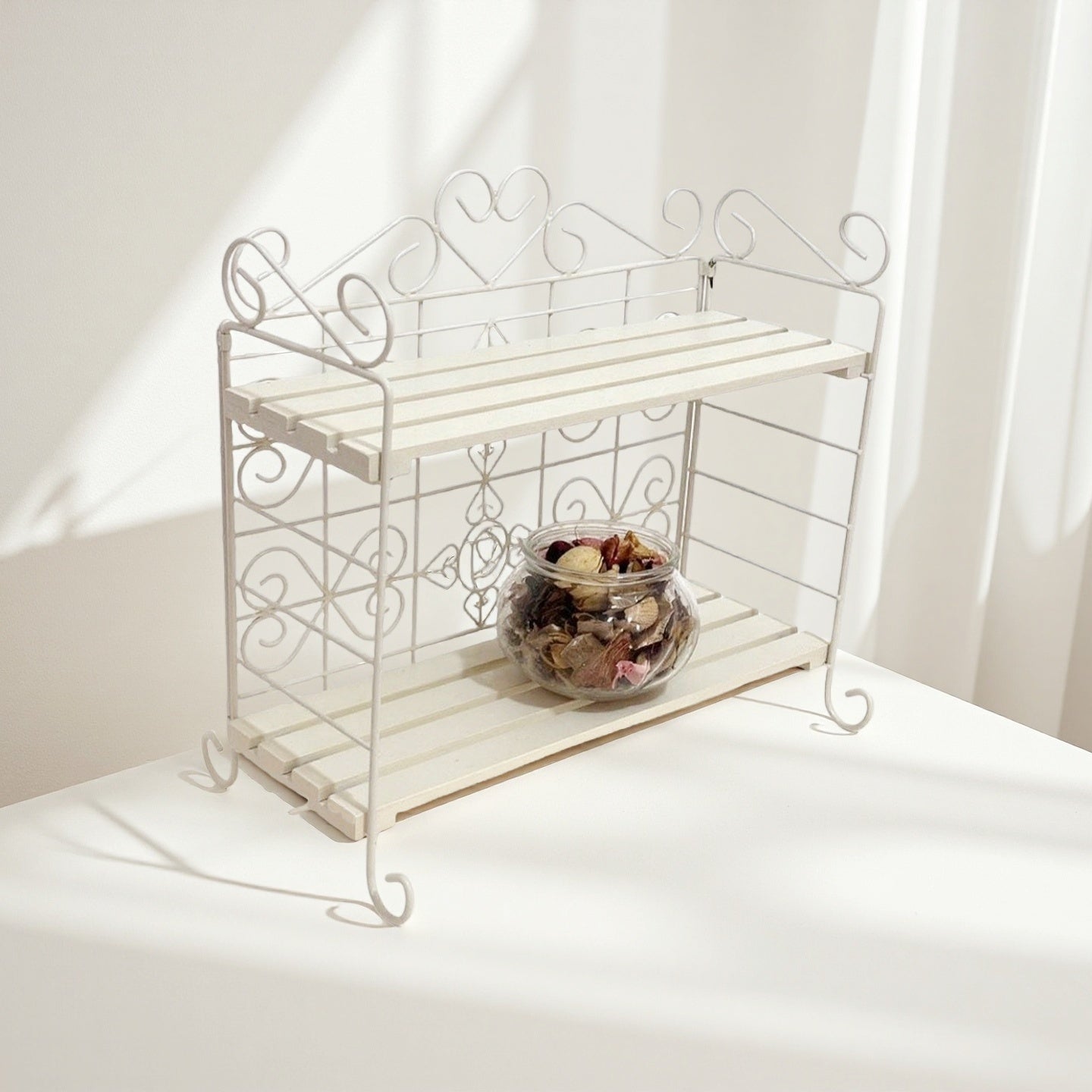 Foldable Storage Rack, Metal, Wooden Storage Organizer, Suitable For Bedroom, Kitchen, Bathroom, Living Room, Garden Storage Shelf, White,Pink