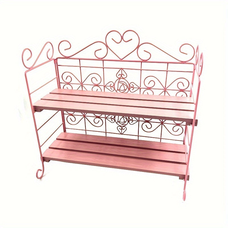 Foldable Storage Rack, Metal, Wooden Storage Organizer, Suitable For Bedroom, Kitchen, Bathroom, Living Room, Garden Storage Shelf, White,Pink